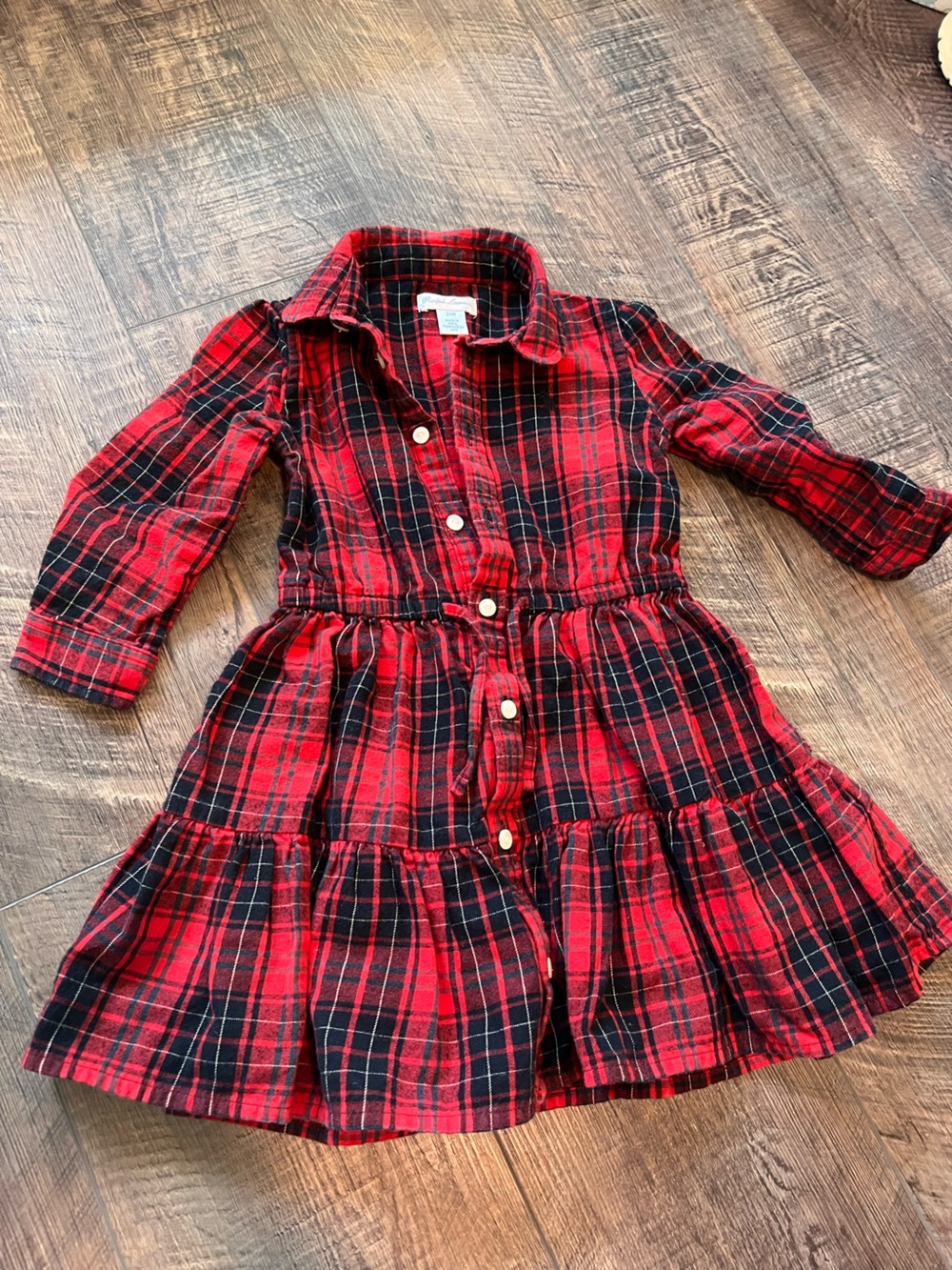 Ralph Lauren Red and Black Plaid Tiered Button-Front Kids Dress